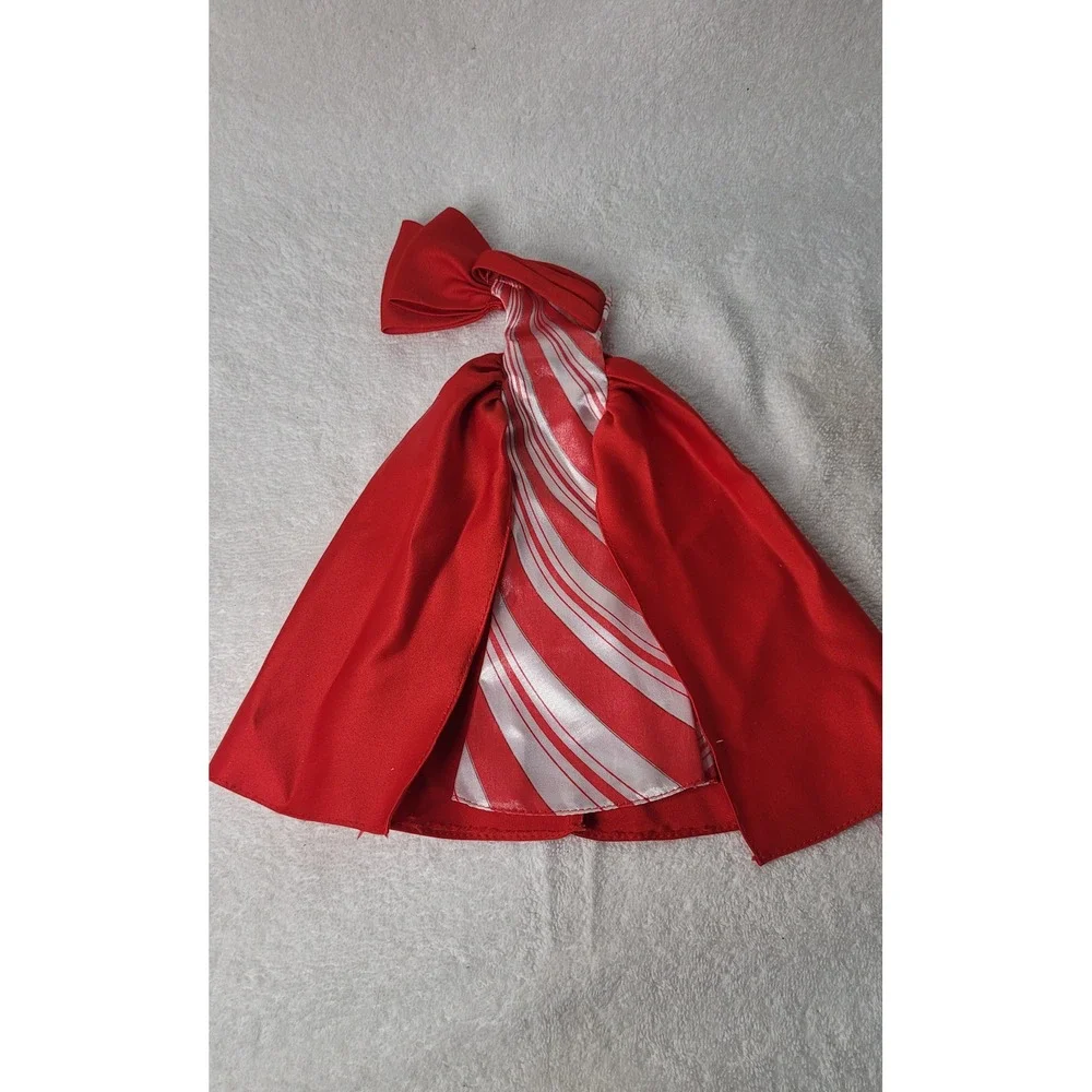 Handmade Red White Candy Cane Stripe Holiday Doll Dress One Shoulder Bow Gown